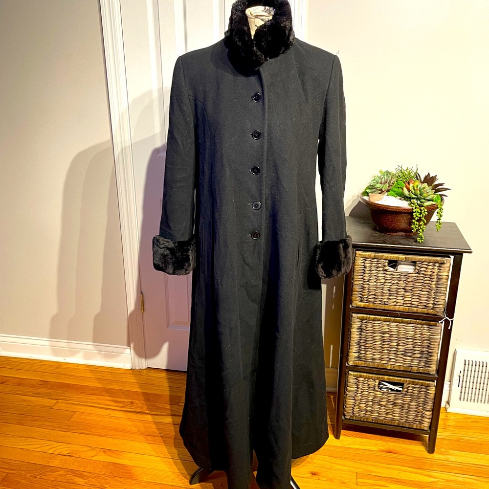 ☀️Steve by Searly Vintage Wool Beaver Fur trim Button Mock Formal long flare 4